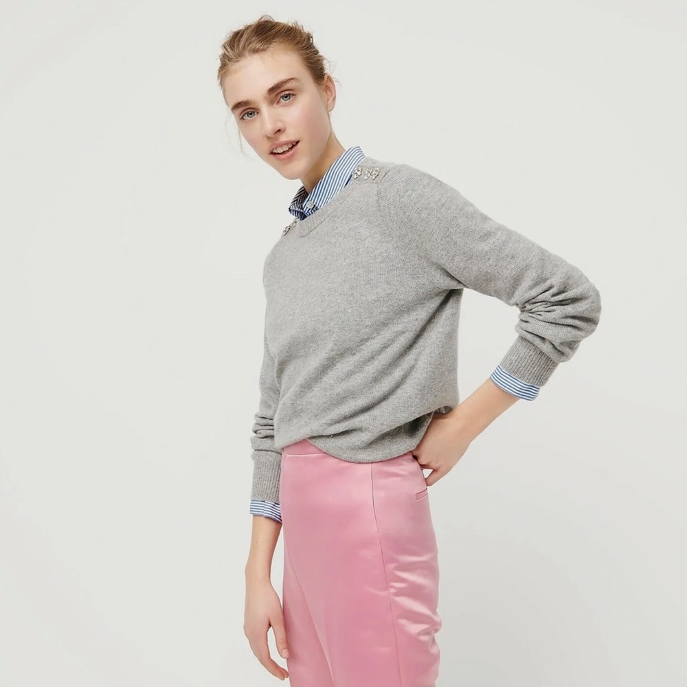 NWT J. Crew Jeweled Buttons Lambswool Crew Neck Sweater